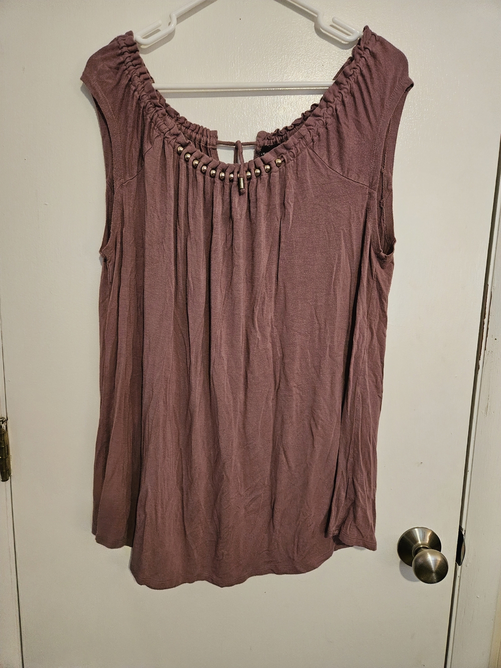 Beaded Scoop Neck Sleeveless Tank Top - Dusty Mauve